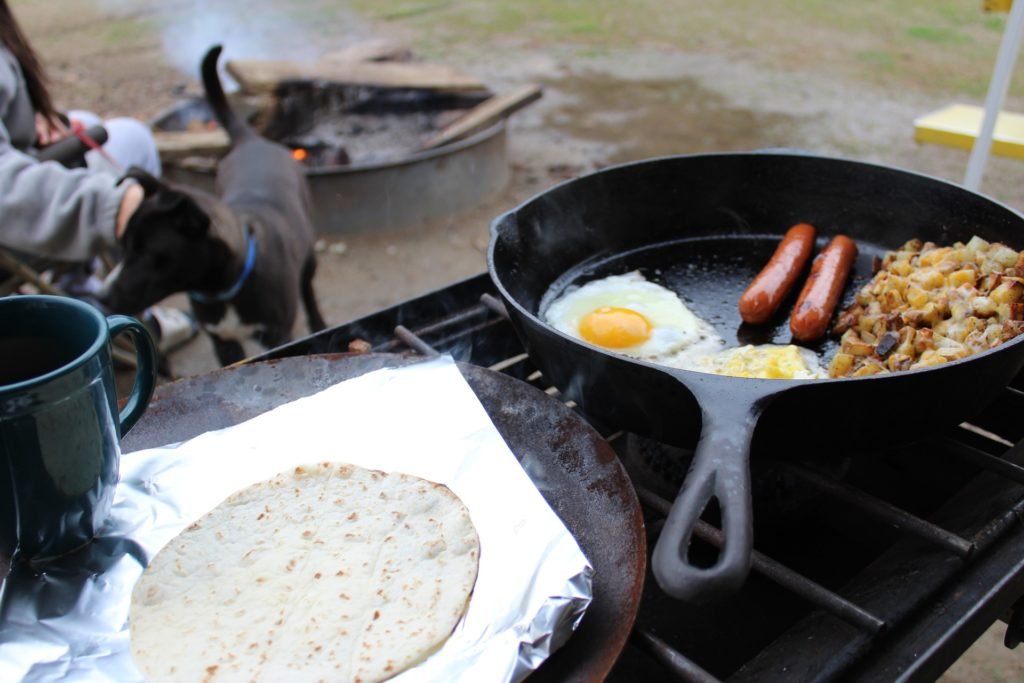 You can't beat a camping breakfast fry up over a campfire!